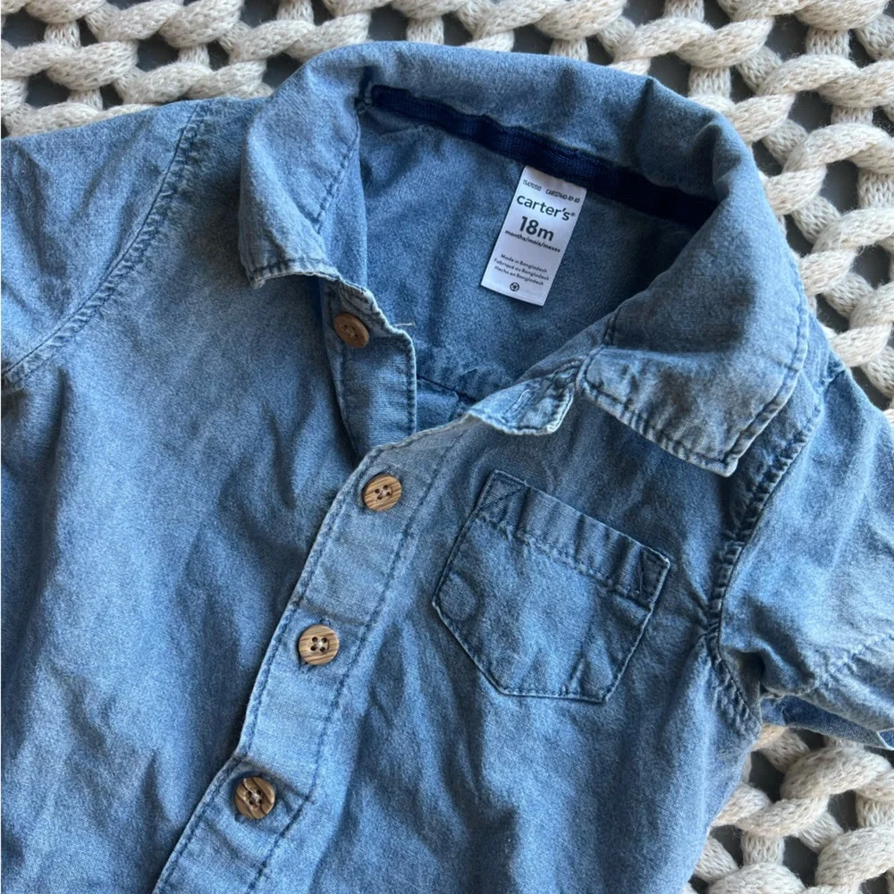 Carters 18m collared denim blue shortie